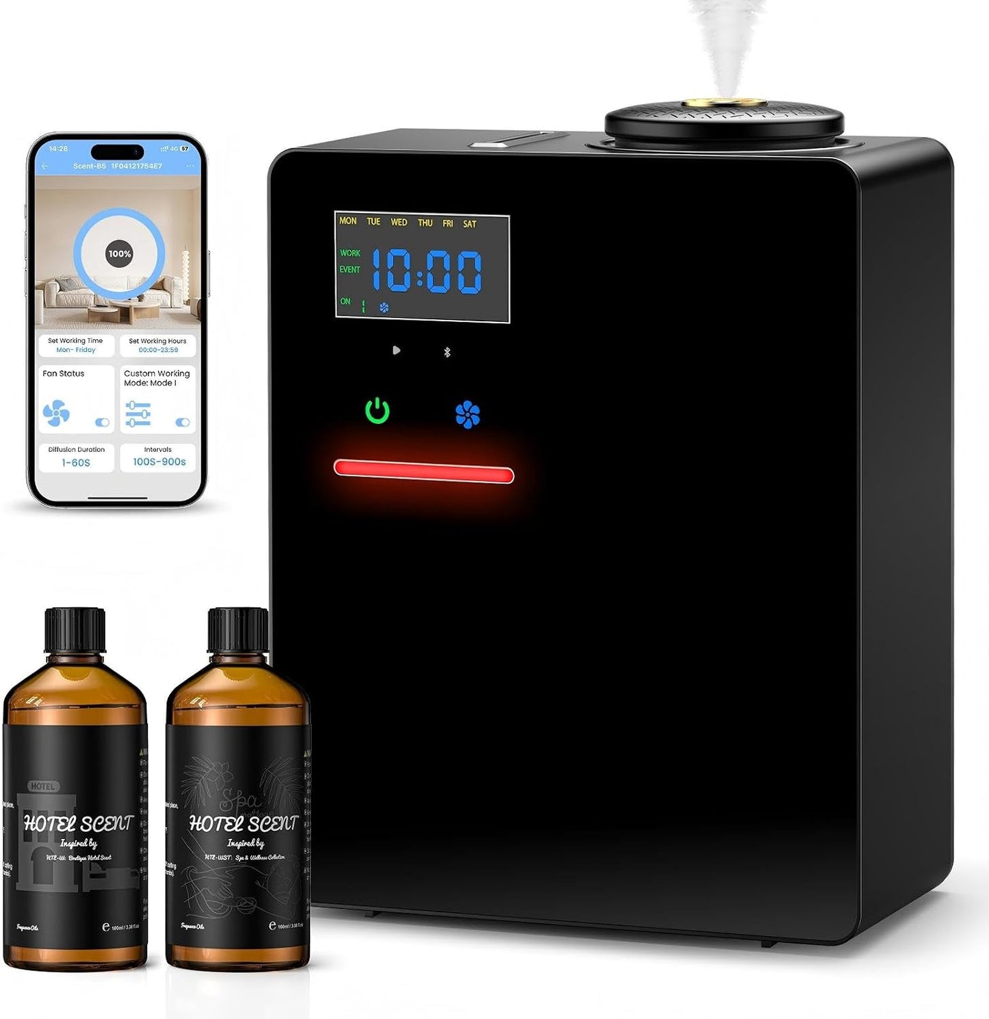 Waterless Essential Oil Diffuser 5000 Sq.Ft Coverage for Large Home, Hotel, or Office, 200ml Cold Air Scent Diffuser Machine with Bluetooth App Control, Quiet No-Heat HVAC Fragrance Diffuser