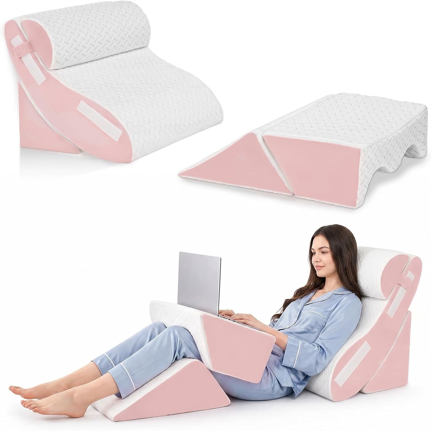 5PCS Wedge Pillow Set for After Surgery, Adjustable Orthopedic Foam Bed Wedge Pillow for Acid Reflux, GERD & Heartburn Relief, Back & Leg Elevation Support for Sleeping & Sitting Up, White Grey