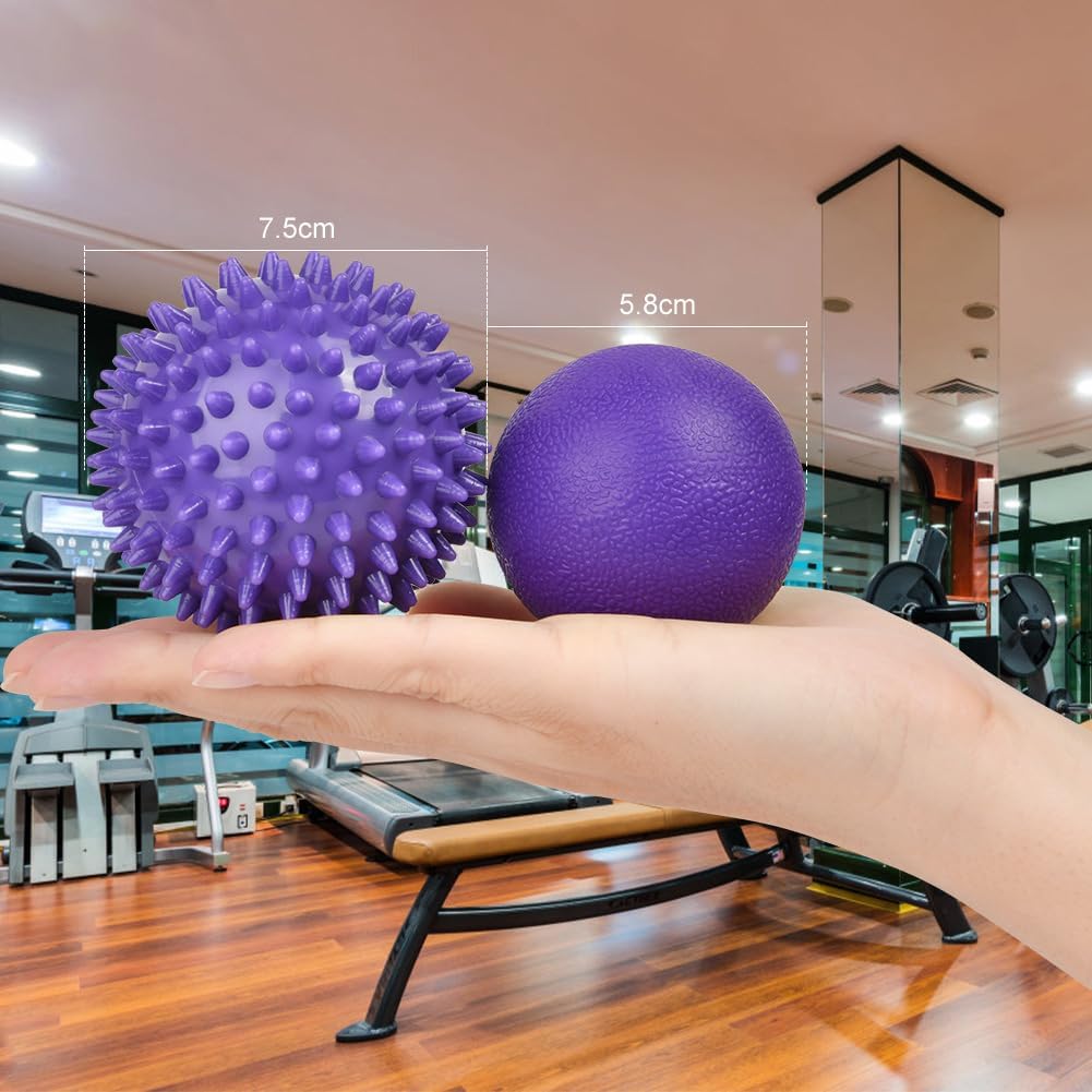 URAQT Spiky Massage Ball Set, 2 Pack Physical Therapy Massage Balls, Hard Lacrosse Ball & Spiky Massage Ball for Myofascial Release and Trigger Point Deep Tissue Massage (Purple)