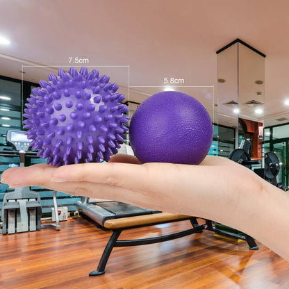 URAQT Spiky Massage Ball Set, 2 Pack Physical Therapy Massage Balls, Hard Lacrosse Ball & Spiky Massage Ball for Myofascial Release and Trigger Point Deep Tissue Massage (Purple)