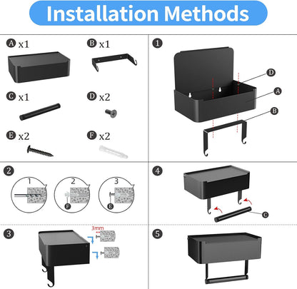 JUYSON Toilet Paper Holder with Shelf, Flushable Wipes Dispenser Fits for Bathroom Wipe Storage, Keep Your Wipes Hidden Out of Sight - SUS304 Stainless Steel Wall Mount Organizer (Matte Black)