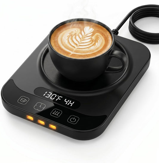 TTKXT Smart Coffee Mug Warmer with LED Display, Intelligent Cup Material Sensing & 9 Temp Settings, Auto Shut-Off Electric Beverage Warmer for Desk, Candle Wax Warmer, (Black)