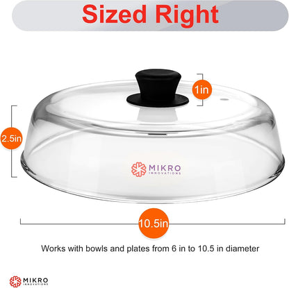 10.5-Inch Glass Microwave Splatter Cover – Borosilicate Glass Food Plate Splatter Guard with Vent Hole, BPA-Free, Easy-Grip Silicone Knob, Dishwasher Safe (1, Black, 10.5in)