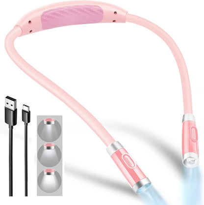 Neck Reading Light, Book Light for Reading in Bed, 3 Modes USB Rechargeable Hands Release Reading Lamp for Reader Knitting Camping Repairing (Pink)