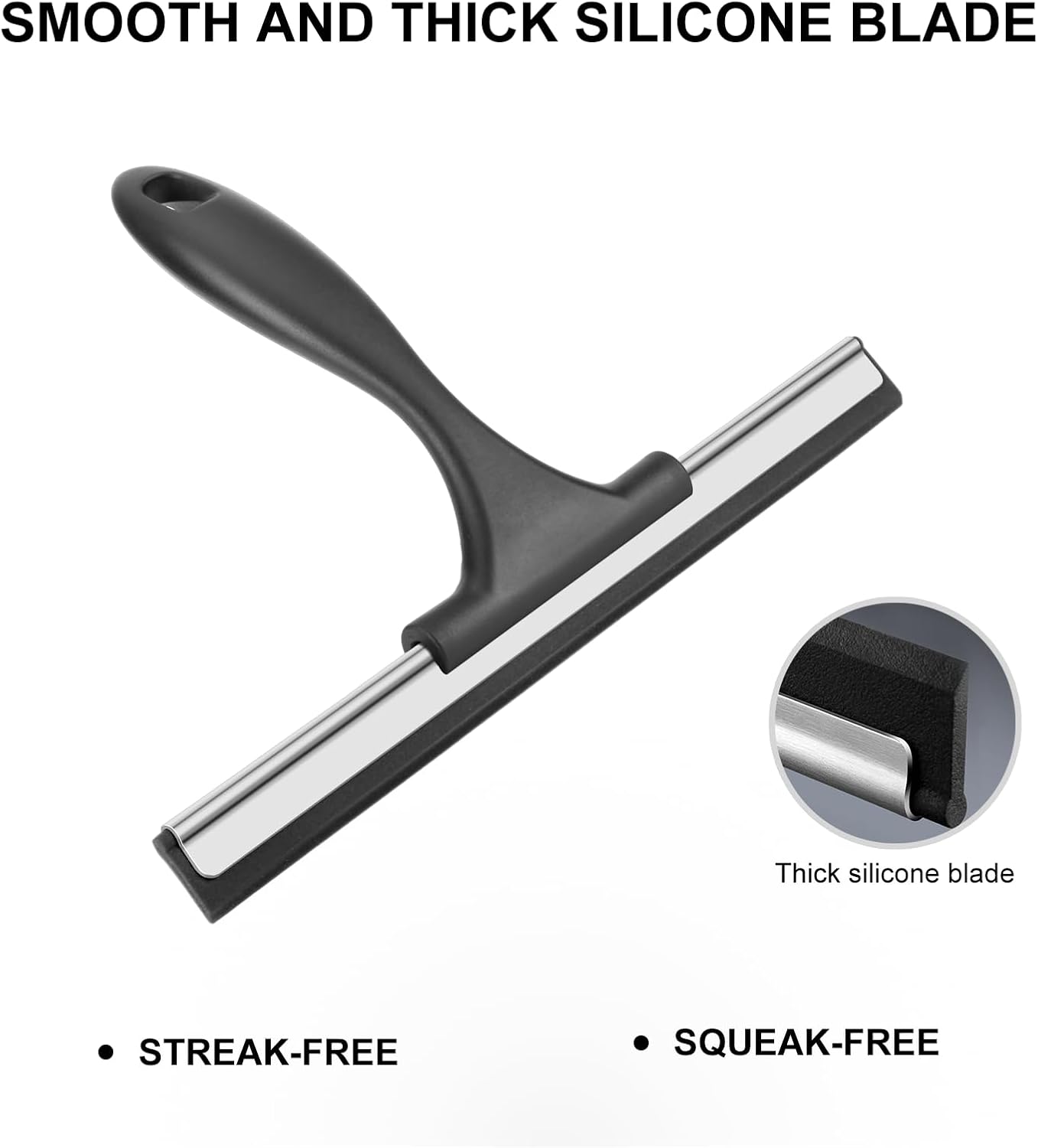SetSail Squeegee for Shower Glass Door, 10 Inches, Black | Stainless Steel Shower Squeegee for Glass Doors, All-Purpose Window Squeegee for Shower Mirror Bathroom Car Window Cleaning
