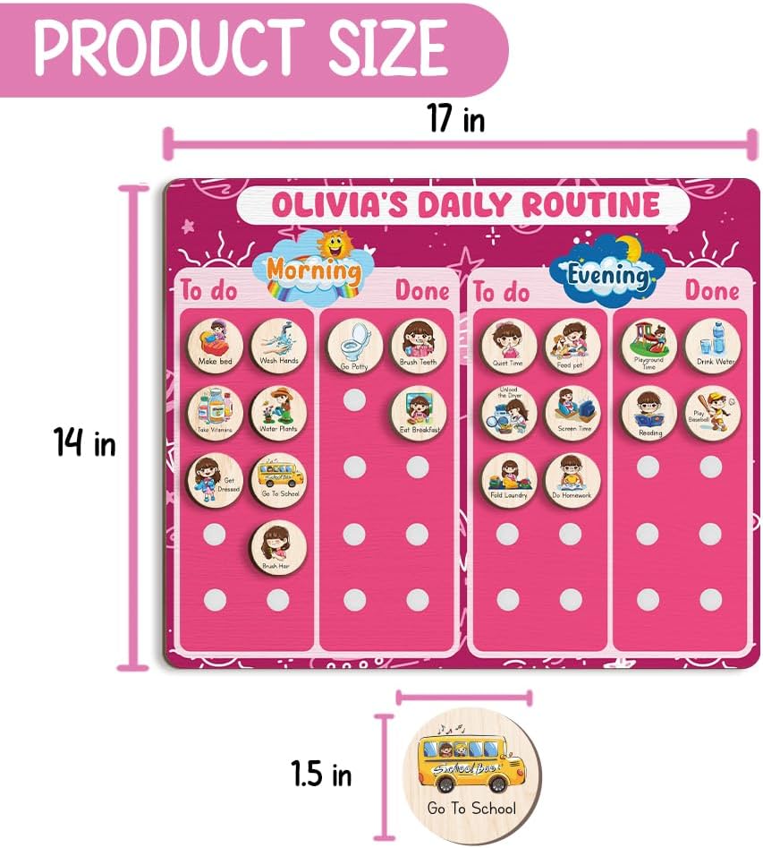 Daily Routine Chart for Kids, Visual Schedule, Routine Chart for Toddlers 3-5, Morning Bedtime Routine Chart for Toddlers, Wooden Chore Chart for Kids