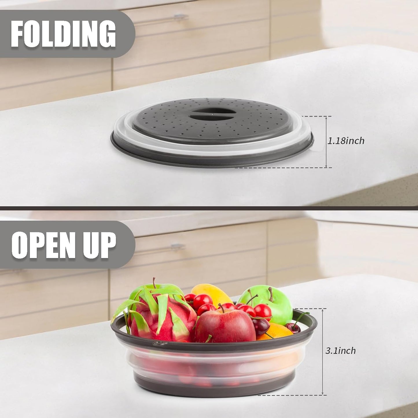 Microwave Splatter Cover & Silicone Mat, 10inch | Black, Collapsible, Vented, Reusable Food Guard & Plate Cover, Heat-Resistant Trivet for Pots, Pans, & Kitchen Counter