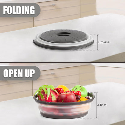 Microwave Splatter Cover & Silicone Mat, 10inch | Black, Collapsible, Vented, Reusable Food Guard & Plate Cover, Heat-Resistant Trivet for Pots, Pans, & Kitchen Counter