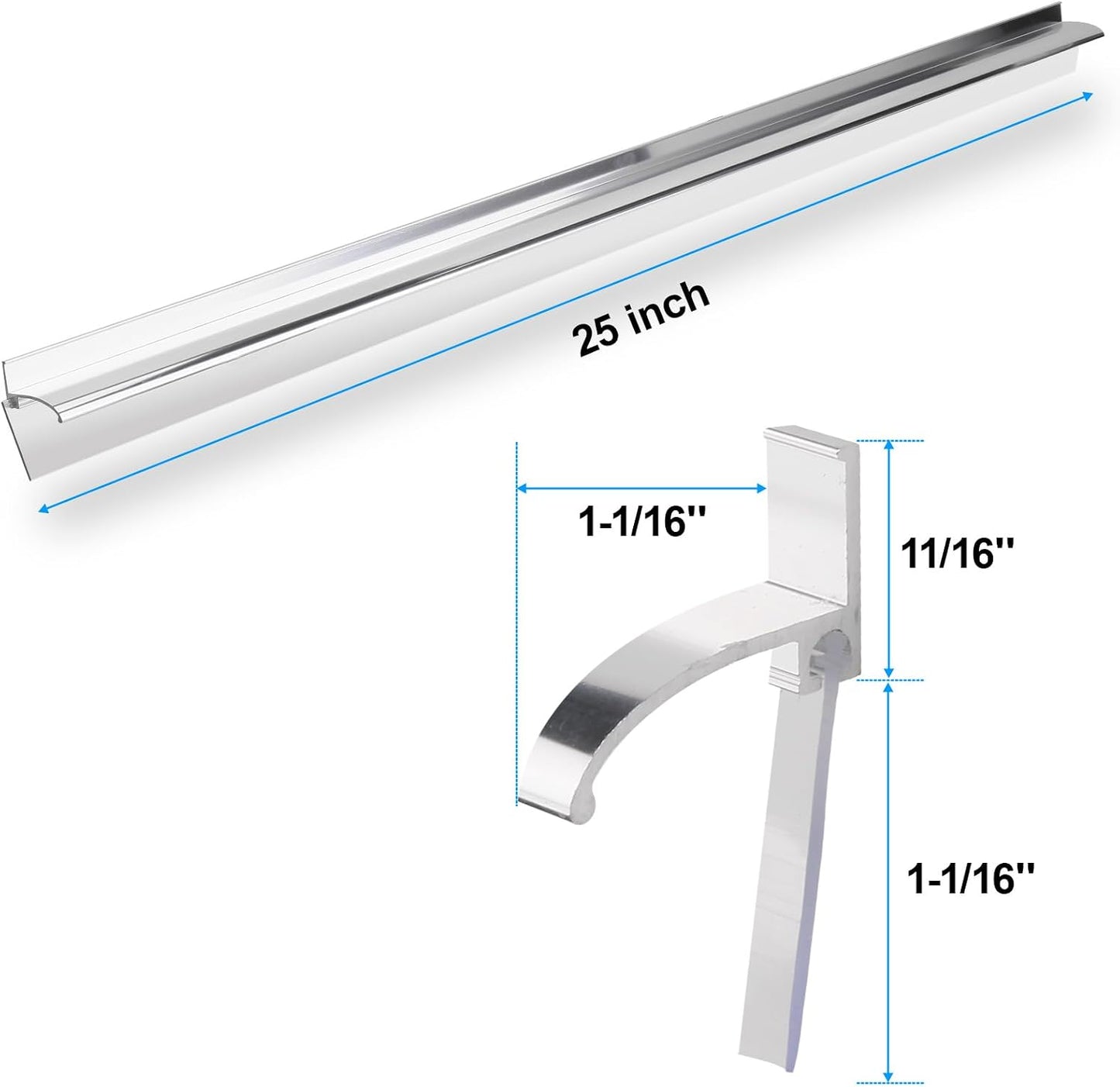25" Shower Door Bottom Deflector for Chrome Framed Shower Door | Drip Rail Replacement with Vinyl Sweep,Attach pre adhesive installation tape and screws