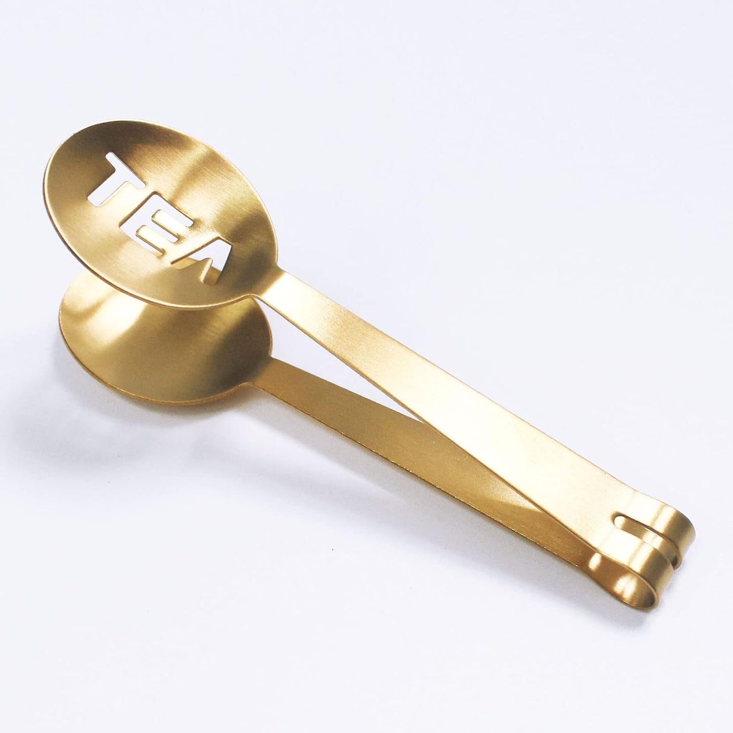 Golden Tea Bag Squeezer (Pack of 2), Stainless Steel Oval Tea Bag Squeezer Tongs, Tea Filter Clamp Tea Strainer Holder Clip, Suitable for Gripping Ice Cube, Sugar and Lemon Slice