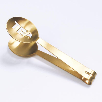 Golden Tea Bag Squeezer (Pack of 2), Stainless Steel Oval Tea Bag Squeezer Tongs, Tea Filter Clamp Tea Strainer Holder Clip, Suitable for Gripping Ice Cube, Sugar and Lemon Slice