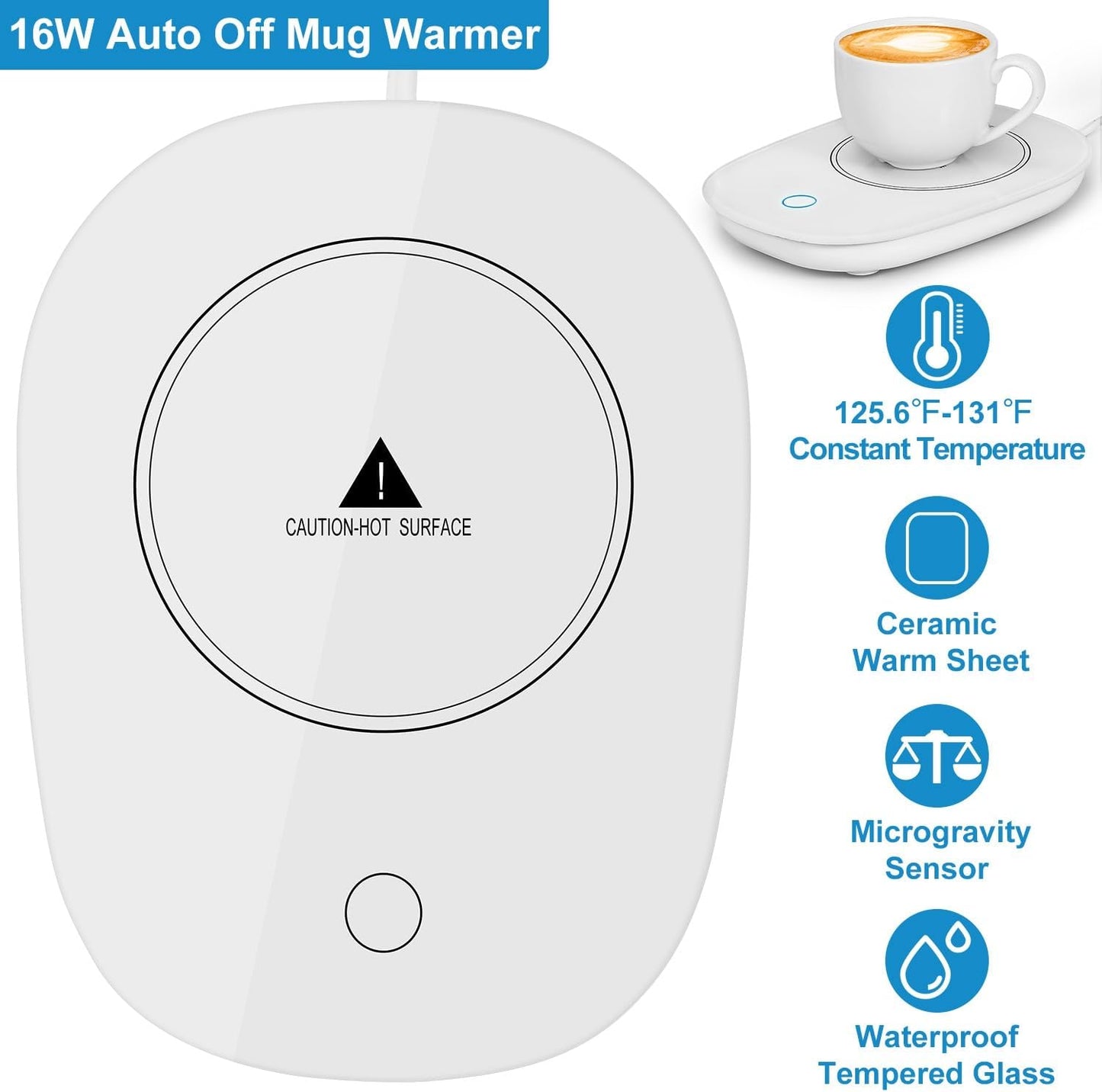 Coffee Mug Warmer, Mug Warmer with Auto Shut Off, Heated Coffee Mug for Desk Office Home, Electric Beverage Warmer for Coffee, Tea, Milk