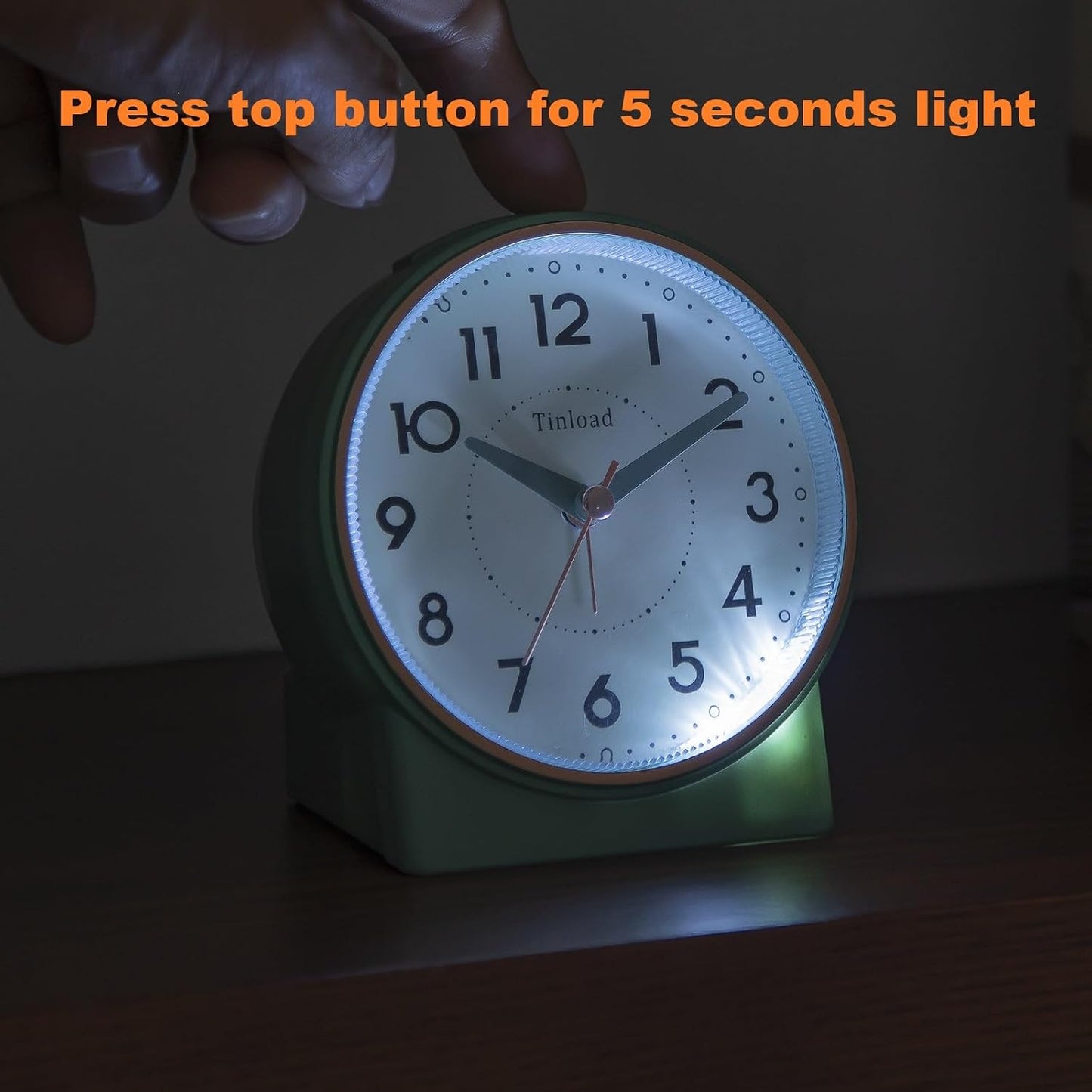 Tinload 4.3" No Ticking Analog Alarm Clock,Silent Readable for Seniors,Easy to Set,Gradual Rise Alarm,Big Numbers,On/Off Switch on Side,Gentle Wake,Snooze,Lighted on Demand,Battery Operated,Black