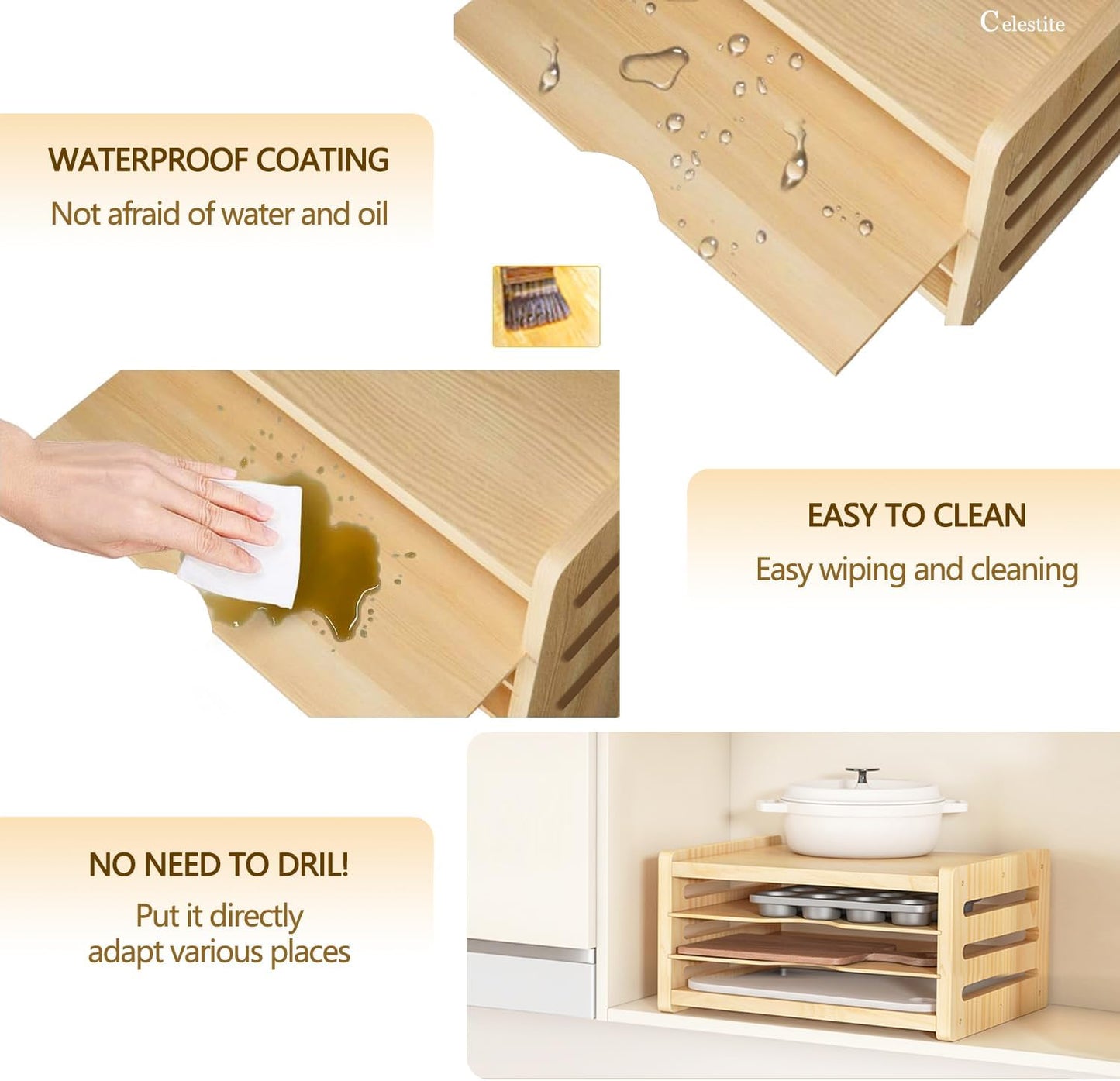 celestite Wooden Baking Sheet Organizer for Cabinet Baking Tray Organizer Cookie Sheet Organizer for Cabinet Kitchen Storage Organization Accessories
