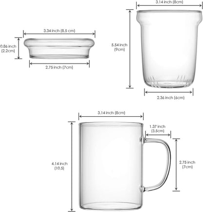 Glass Tea Infuser Cup with Lids and Handle for Blooming & Loose Leaf, 14oz | Borosilicate, Heat Resistance, Lead-free, Microwave & Dishwasher Safe