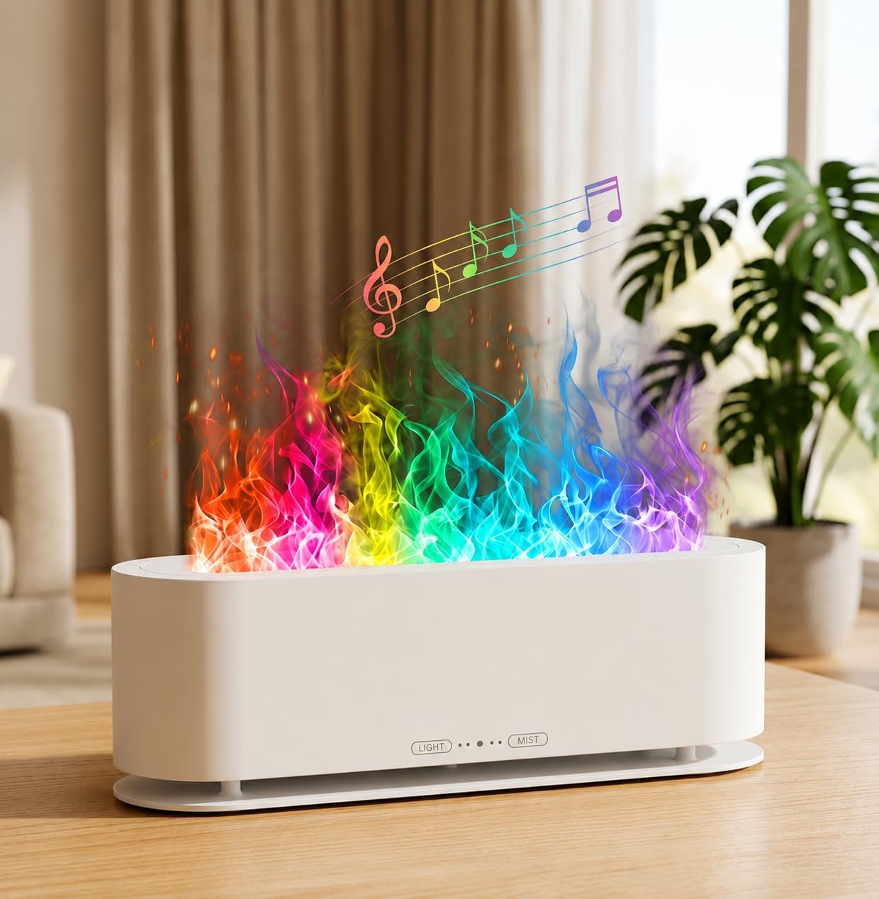Colorful Flame Fire Diffuser Humidifier, Ultra-Quiet Aroma Essential Oils Aromatherapy Diffusers for Large Room, Bedroom, Office (Timeable, Waterless Auto off-150ml)