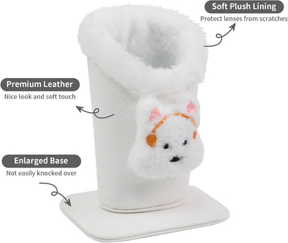 Plush Lined Eyeglasses Holder, Cute Magnetic PU Leather Glasses Stand Case for Women Men Kids