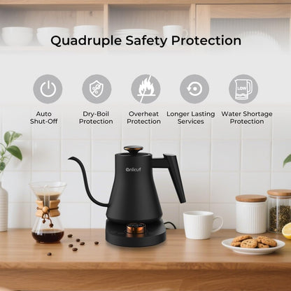 Electric Gooseneck Kettle with Temperature Control, 0.8L Pour Over Coffee, ±1°F Precision Heating, 7 Presets, Stainless Steel Inner, Electric Tea Kettle with 2H Keep Warm, Matte Black