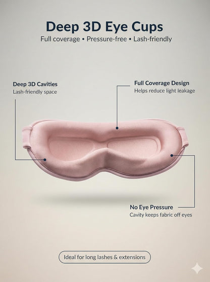 Sleep Mask for Women Men: 100% Blackout 3D Eye Mask for Sleeping, Sleeping Mask for Side Sleepers, Zero Pressure Memory Foam Eyelash Friendly Breathable Eye Cover, Airplane Travel Essentials-Pink