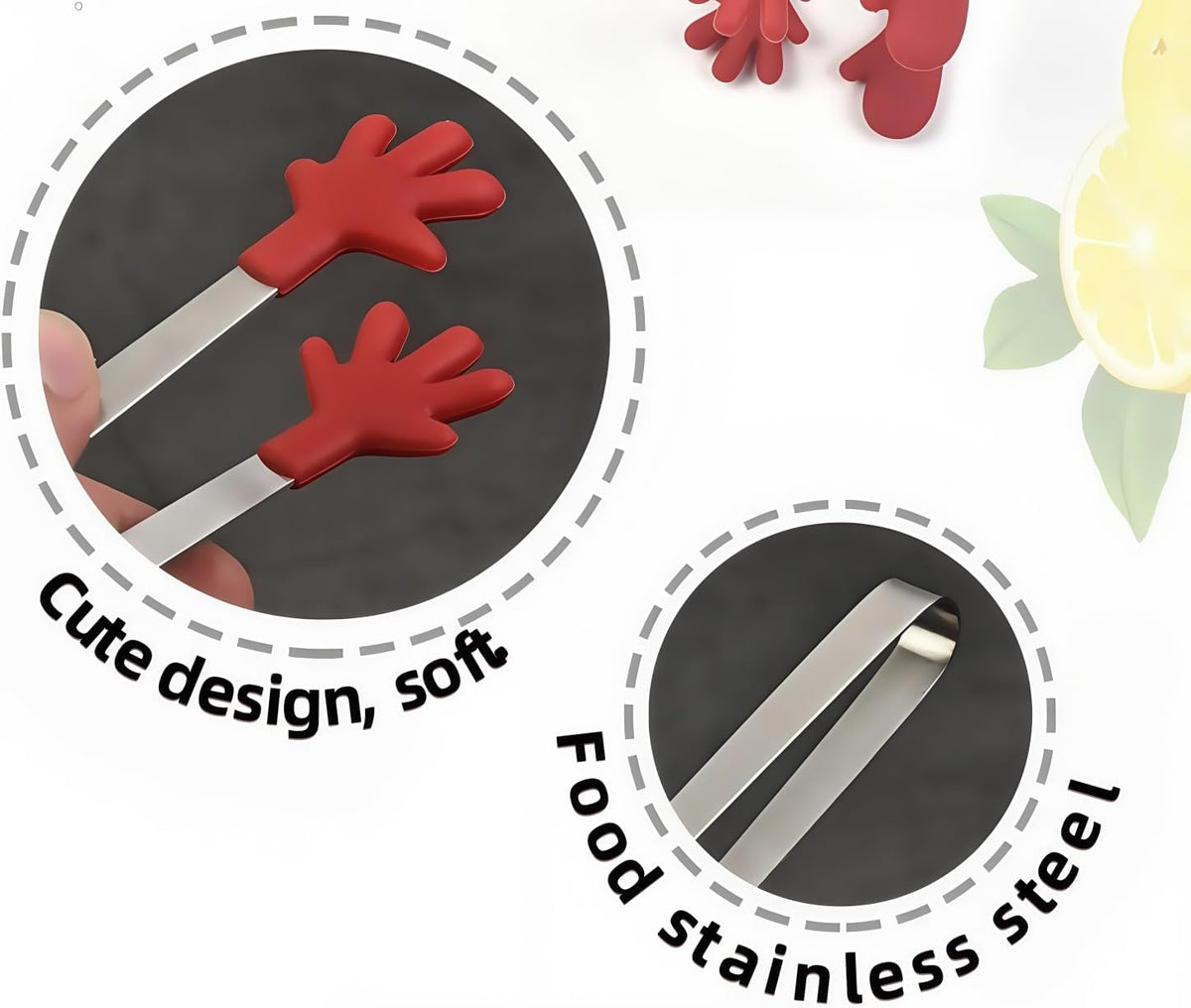 8PCS Mini Food Tongs, Small Stainless Steel Tongs with Silicone Tips, for Ice Cube, fruits, Sugar, Barbecue, 5.3 inch，8 Colors (Heart shape)