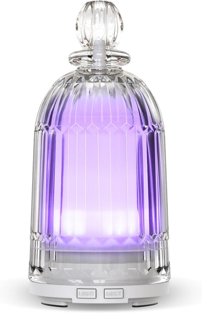 Glass Essential Oil Diffuser, Ultrasonic Aroma Diffuser Glass Cover & Plastic Reservoir with 7 LED Color Changing Light, Auto Shut-Off for Home Office Spa, 120ml(Black Base)