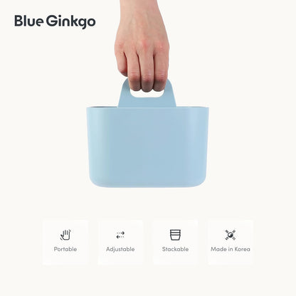 BLUE GINKGO Stackable Organizer Caddy, Rectangle, White, Made in Korea | Portable. Adjustable. Home, Office & School Storage.