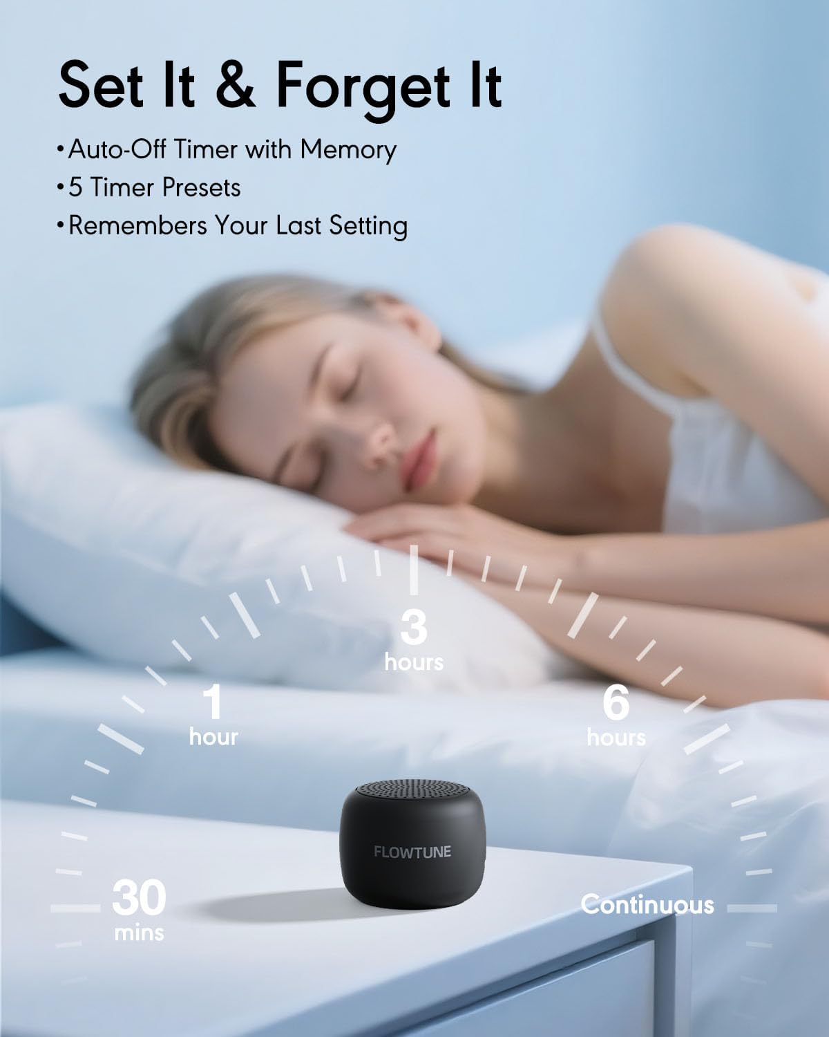 FLOWTUNE Sound Machine White Noise Machine for Baby Adults, 18 Non-looping Sounds, Timer, Memory Function, Portable Sleep Sound Therapy Gift (White)