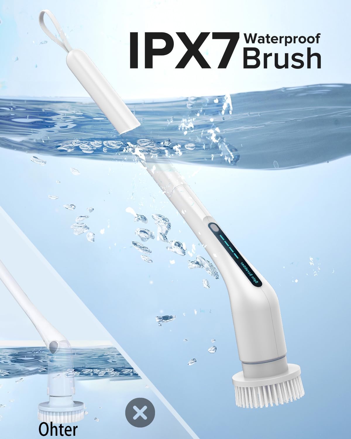 Electric Spin Scrubber, Shower Cleaner with Adjustable Extension Handle | Cordless IPX7 Waterproof 2 Speeds 5 Replaceable Heads for Bathroom,Toilet, Bathtub, Kitchen, Tile Floors