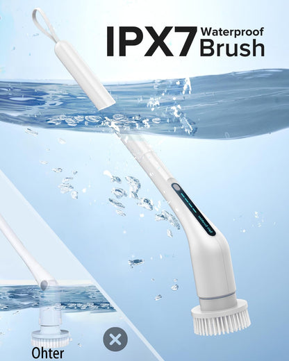 Electric Spin Scrubber, Shower Cleaner with Adjustable Extension Handle | Cordless IPX7 Waterproof 2 Speeds 5 Replaceable Heads for Bathroom,Toilet, Bathtub, Kitchen, Tile Floors