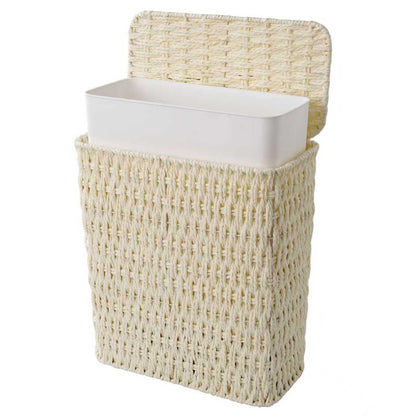 Coeusy 3 Gallon Wicker Trash Can,Small Bathroom Trash Can with Lid,Natural Water Hyacinth Wicker Waste Basket for Bedroom,Toilet,Narrow Garbage Can with Removable Liner