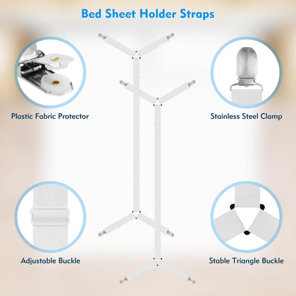 Bed Sheet Straps, 2Pcs Elastic Adjustable Bed Sheet Holder Straps, Fitted Sheet Straps to Hold Sheets in Place with Metal Clips, Sheet Holders for Mattress Cover, Sheet, Sofa Cushion (Black)