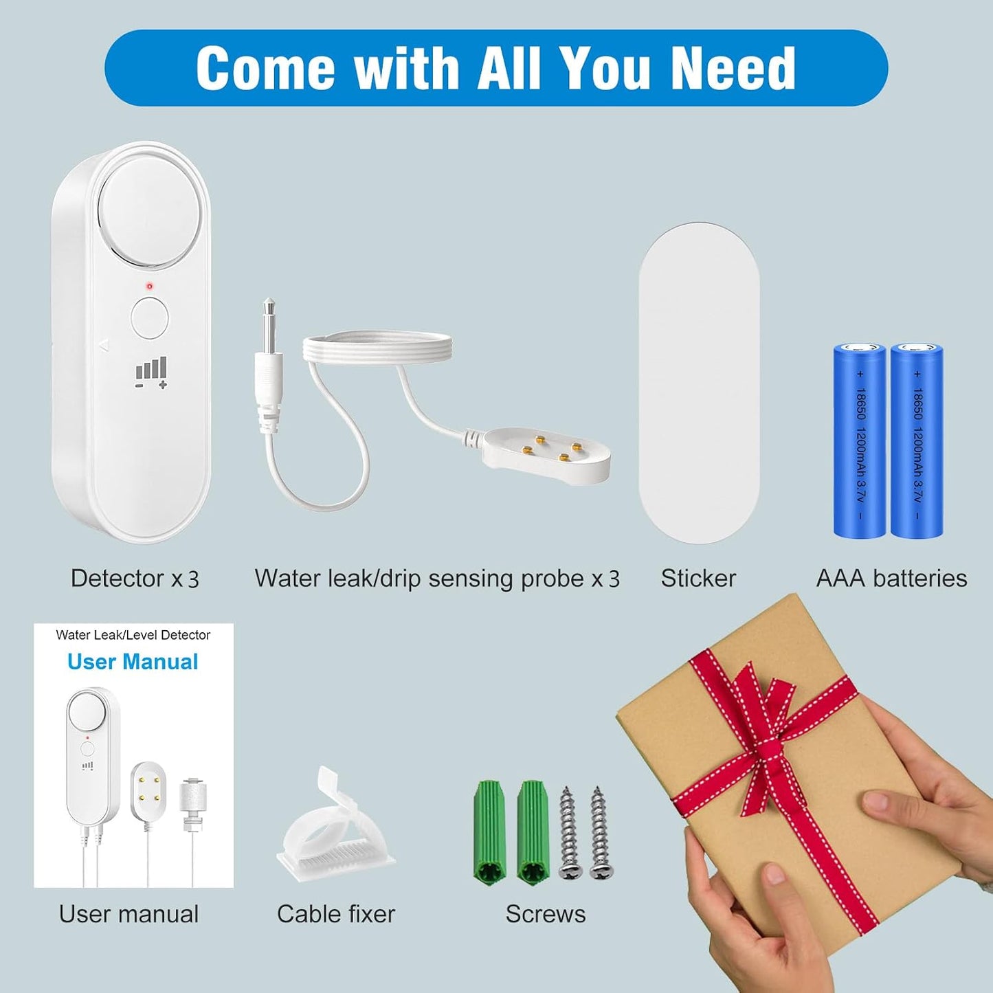 Water Leak Detectors 2 Pack, 100 dB Sump Pump Alarm, 78 Inch Cable | Drip and floor flood detection, high water alert for sump pits, 4 volume levels, water heater and washer areas, no WiFi
