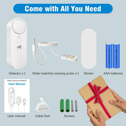 Water Leak Detectors 2 Pack, 100 dB Sump Pump Alarm, 78 Inch Cable | Drip and floor flood detection, high water alert for sump pits, 4 volume levels, water heater and washer areas, no WiFi