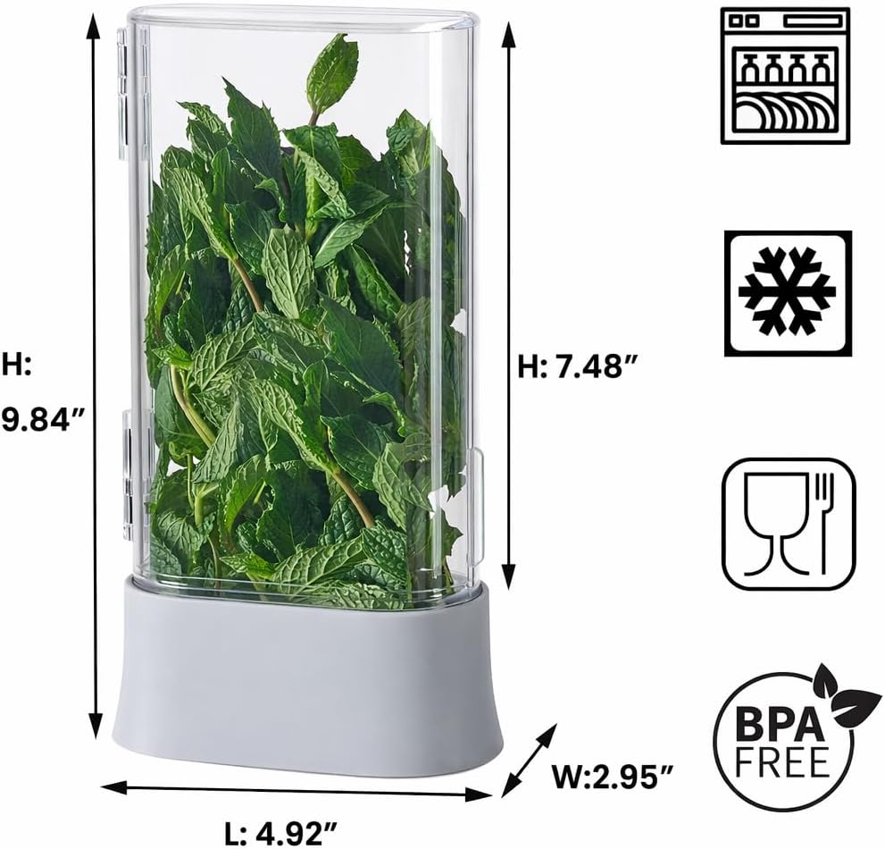Herb Keeper for Refrigerator, Fresh Herb Saver Herb Storage Containers, Cilantro Container for Fridge Asparagus Container, Dishwasher Safe