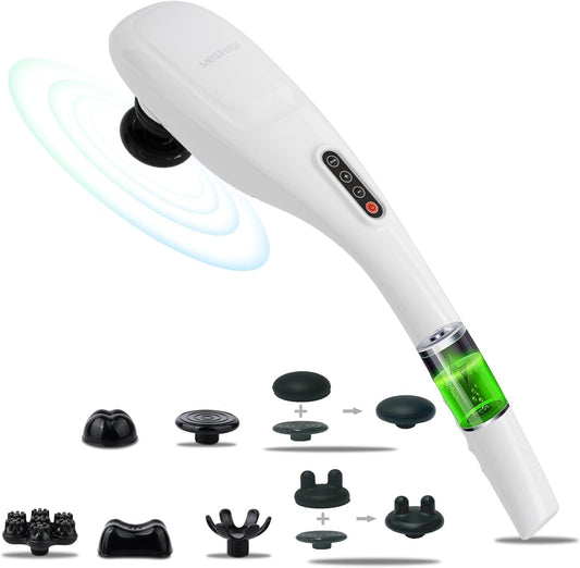 MEGAWISE Handheld Back Massager | Deep Tissue Percussion Massage for Back, Neck, Shoulders, Waist and Legs (Cordless Silver)