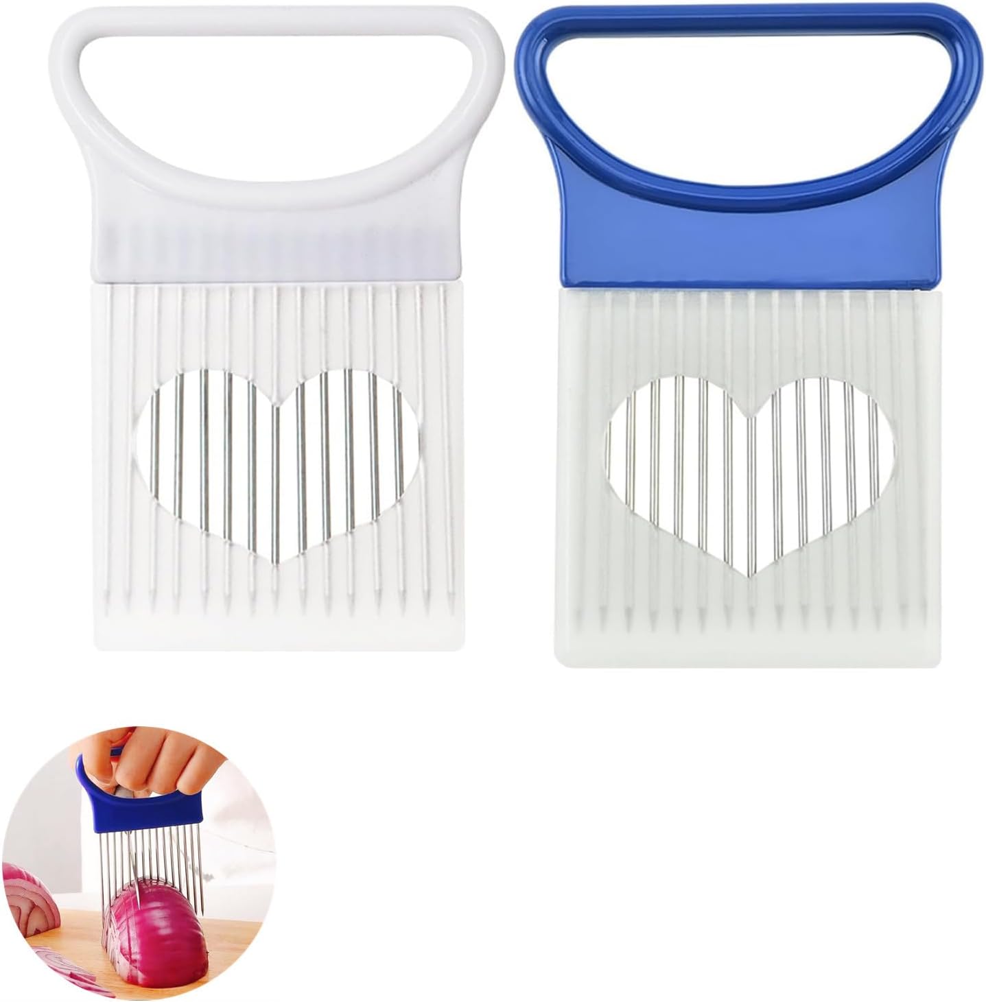 YVPSI 2pcs Onion Slicer Holder Stainless Steel Onion Holder for Slicing | Onion Cutter Lemon Slicer Vegetable Chopper Tomato Potato Onion Slicer Food Slicer Assistant Tool for Fruit Meat
