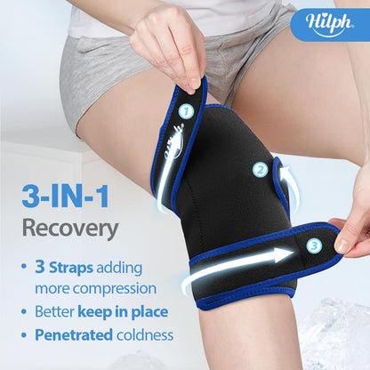Hilph Knee Ice Pack Wrap, Adjustable Knee Brace with 2 Gel Ice Packs, Blue | Full Coverage, Hot Cold Therapy, Pain Relief for Replacement Surgery, Arthritis, ACL, Meniscus Tear, Swelling, Leg, Elbow Arm