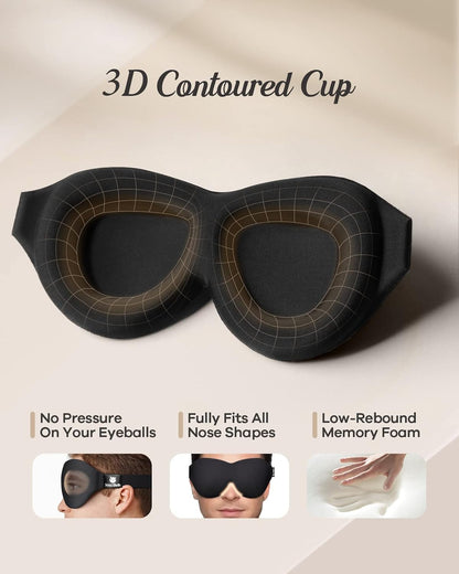Sleep Mask for Side Sleepers, 3D Contoured Eye Mask for Sleeping, Soft Memory Foam Eye Cover with Adjustable Strap, No Pressure on Eyes, Travel Sleep Mask for Men Women, Shift Work & Naps