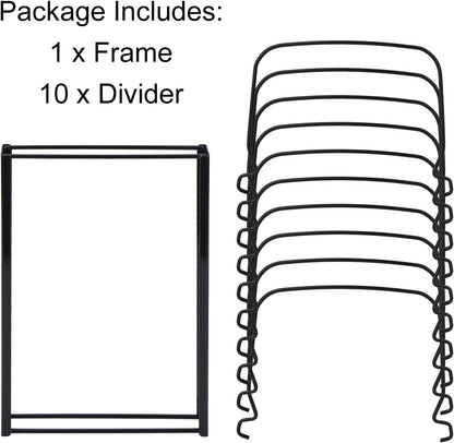 Toplife Pot Lids Organizer Rack for Cabinet and Countertop, 7+ Pan Lids and Bakeware Organizer Rack Holder with 7 Adjustable Compartments - Black
