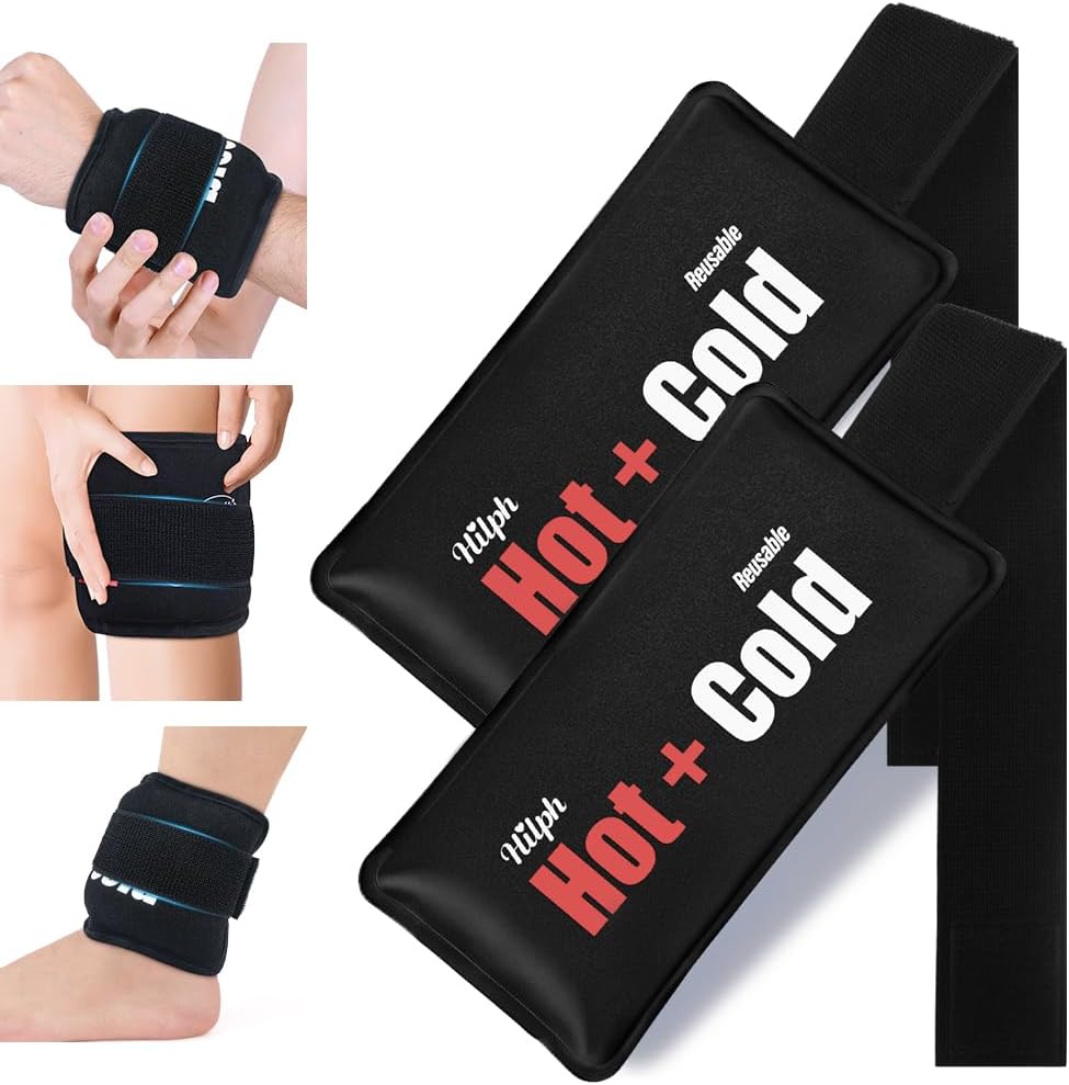Hilph Ice Packs for Injuries 2 Pack, Hot Cold Gel Therapy Wrap with Strap