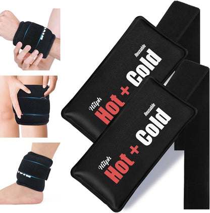 Hilph Ice Packs for Injuries 2 Pack, Hot Cold Gel Therapy Wrap with Strap