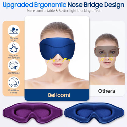 BeHoomi Sleep Mask, Premium Eye Mask for Sleeping, Total Blackout, Super Soft Comfort, Adjustable Fit, Upgraded 3D Ergonomic Designed Sleeping Mask for Home, Office, Travel, Meditation, Yoga, Pink