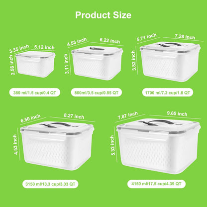 8 Pieces Fruit Storage Containers for Fridge with Lids and Strainer | 4Pack Fruit Containers for Fridge, Fresh Produce Saver Keeper for Vegetable Fruit Salad, BPA Free Organizer for Refrigerator