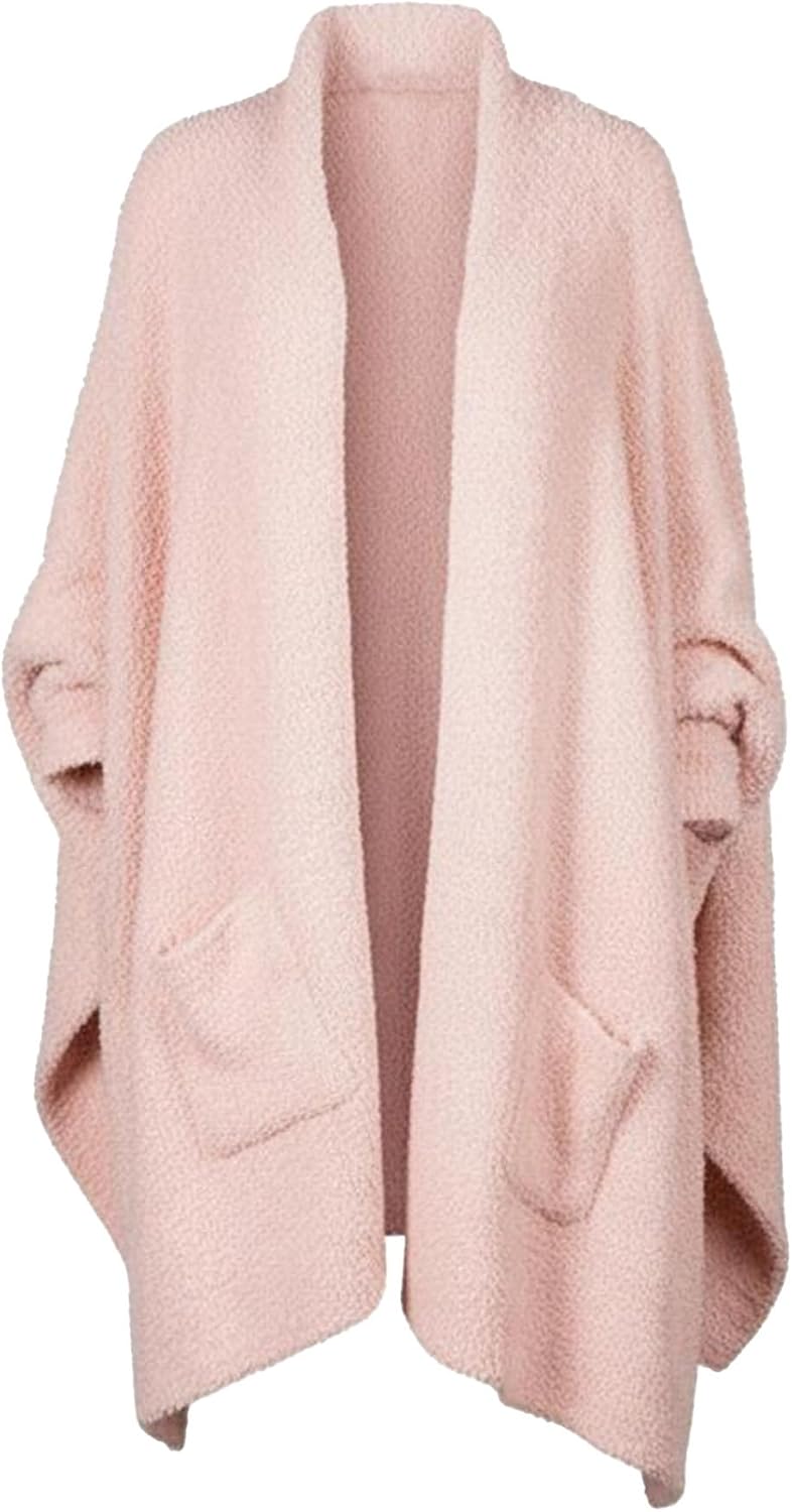 Wearable Blanket Sherpa Poncho Unique Office Work Warm Cozy Shawl TV Throw Blankets, Plush Cape Wrap for Adults