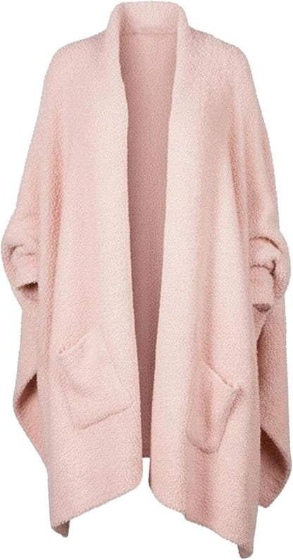 Wearable Blanket Sherpa Poncho Unique Office Work Warm Cozy Shawl TV Throw Blankets, Plush Cape Wrap for Adults