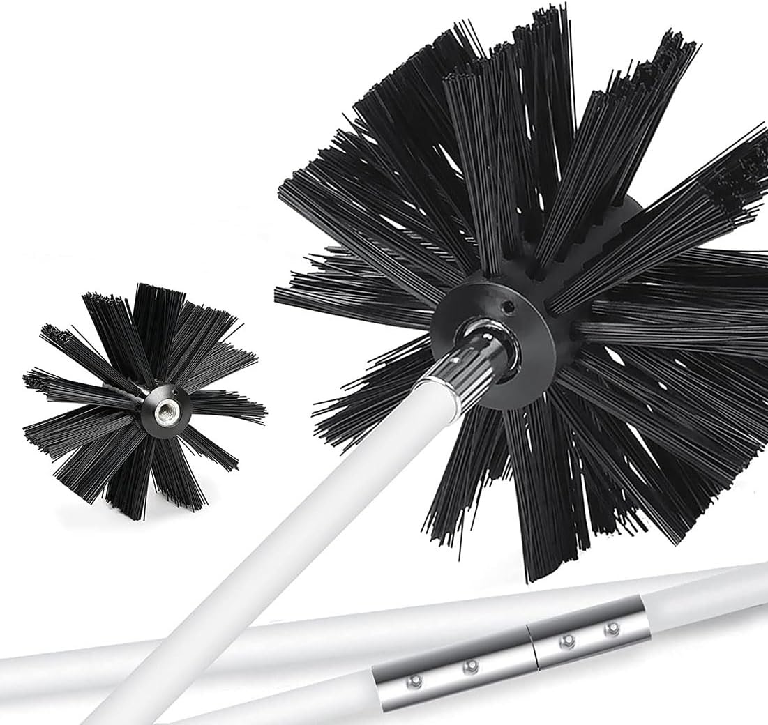 Chimney Washing Brushes Fireplace Cleaning Supplies 5.9in and 3.9in Brush Heads 5/16 Screw Thread Dryer Vent Cleaner Kit Attachment