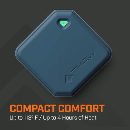 THAW Rechargeable Mini Hand Warmer | Double-Sided Heating, Up to 4 Hours, Rechargeable USB-C, Durable Impact-Resistant Construction, Integrated LED Light