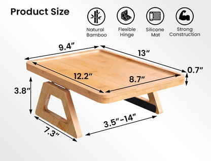 2 Pack Bamboo Couch Arm Tray,Folding Sofa Armrest Table（Natural） | Clip-On Couch Desk,Foldable, high load-bearing, Non-slip, no assembly，easy to wipe clean，Natural bamboo,Gift box