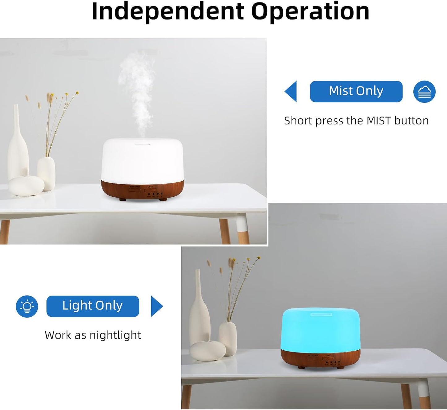 SPLITSKY 300ml Ultrasonic Essential Oil Diffuser with Remote Control | 7-color LED lighting, 2 mist modes, 2H and 4H timers, and waterless auto shut-off for bedrooms, desks and offices.
