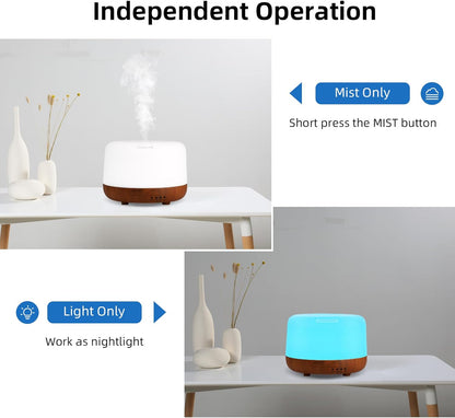 SPLITSKY 300ml Ultrasonic Essential Oil Diffuser with Remote Control | 7-color LED lighting, 2 mist modes, 2H and 4H timers, and waterless auto shut-off for bedrooms, desks and offices.